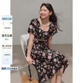 微胖mm方领碎花绝美洋装 潘不卷大尺码 女装 夏巨遮肉显瘦长裙高级感
