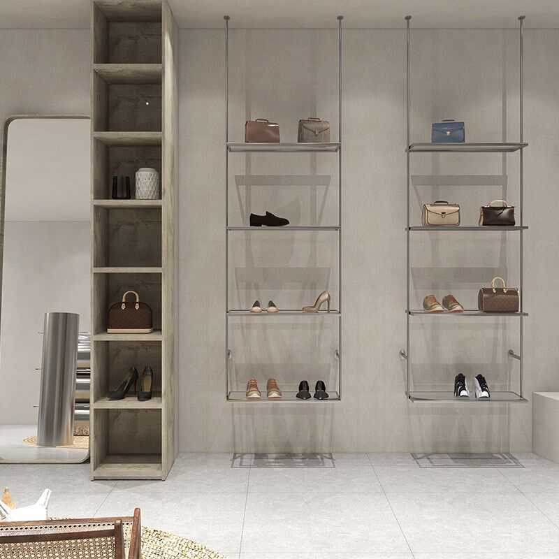 鞋店展示架不锈钢吊挂鞋架简易服装店悬挂包架玻璃多层置物架