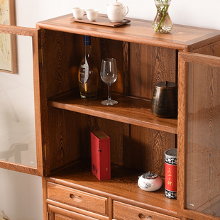 鸡翅木茶桌边柜红木茶台边柜新中式实木餐边柜置物架复古收纳角柜