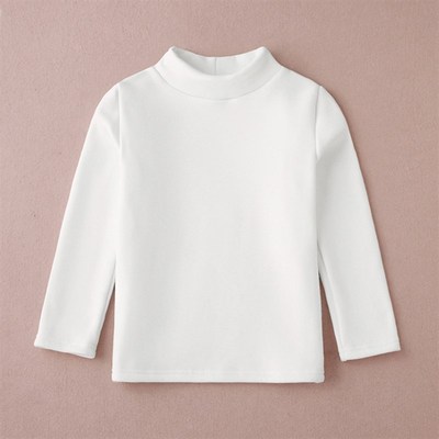 加绒儿童白色中领打底衫纯棉长袖圆领t恤男女童半高领加厚保暖衣