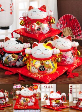 日式千客万来招财猫店铺摆件陶瓷储蓄罐大号存钱罐开业收银台礼品