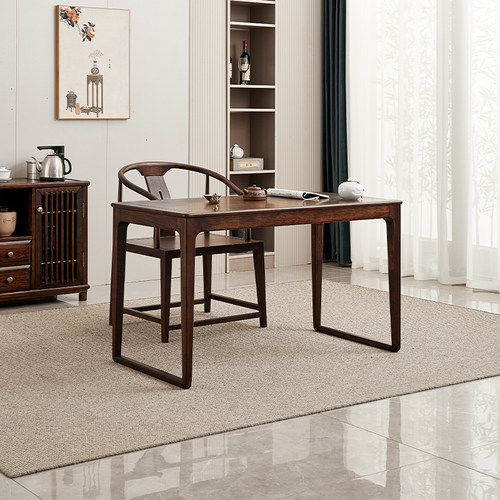 新中式书桌实木阳台小茶桌禅意干泡茶台乌金木家用客餐厅小桌画案