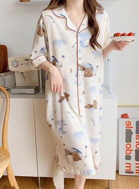 云慕丝纯棉短袖哺乳睡裙夏季薄款产后月子服产妇待生产检孕妇睡衣