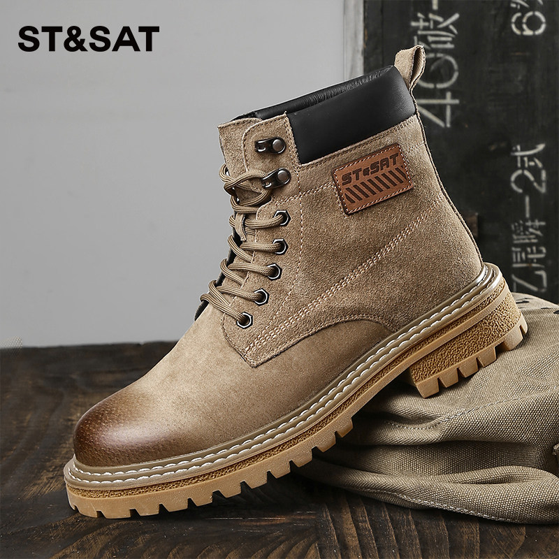St&Sat/星期六男鞋冬季英伦风短筒工装靴登山耐磨复古厚底马丁靴,流行男鞋,马丁靴,淘宝优惠券,粉丝福利购,淘宝优惠卷