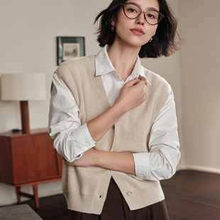 马甲外搭加厚坎肩 毛衣针织开衫 秋冬新款 V领羊绒背心100纯山羊绒衫