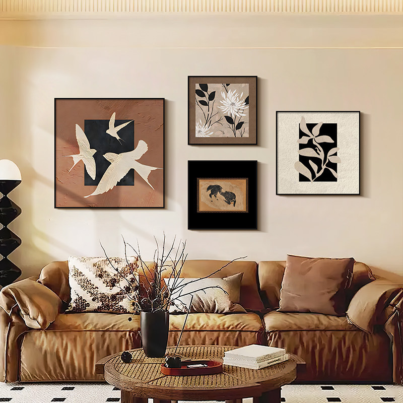 中古风客厅装饰画美拉德艺术背景墙壁画法式抽象组X合画简约大气,家居饰品,现代装饰画,淘宝优惠券,粉丝福利购,淘宝优惠卷