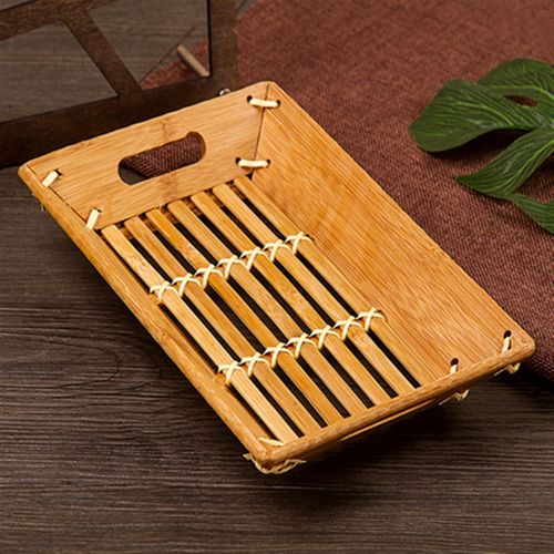 竹木托盘高边长方形编织茶杯端盘酒店餐具收纳筐蔬菜面包筐水果篮