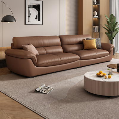 真皮沙发头层牛皮意式极简约现代大小户型客厅直排2025新款焦糖色