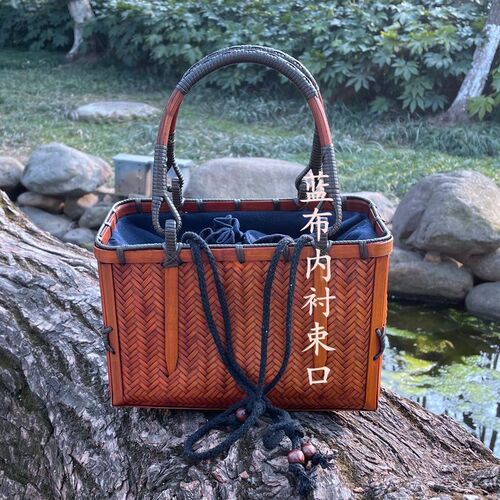 手工竹编包竹篮禅意手拎包 复古迷你藤编 茶道 收纳包 竹篮子