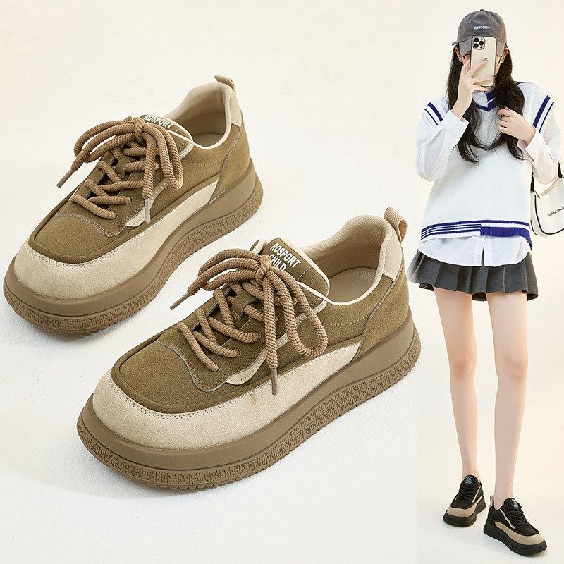 大尺码女鞋41i43真皮覆古板鞋女2024春秋季新款厚底时尚运动休,女鞋,时尚休闲鞋,淘宝优惠券,粉丝福利购,淘宝优惠卷