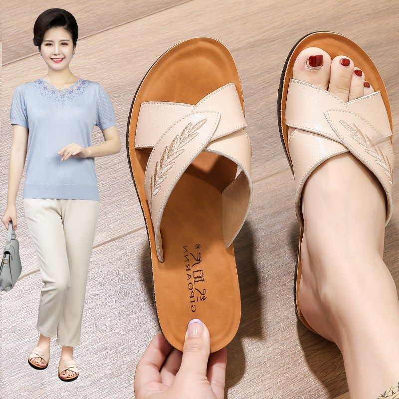 妈妈拖鞋女夏季外穿中年凉拖中老年老人软底新款平底防滑奶奶拖鞋,女鞋,一字拖,淘宝优惠券,粉丝福利购,淘宝优惠卷
