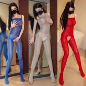 912针油亮珠光抹胸吊带丝滑z高密一体全身连体可调节肩带连裤 丝袜