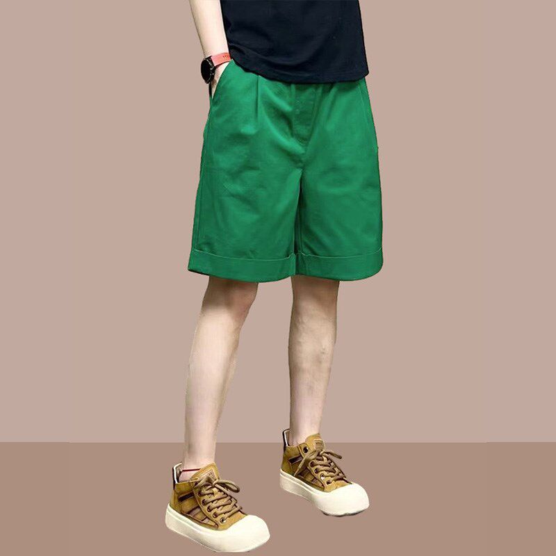 休闲纯棉短裤女士夏季爆款宽松大码直筒高腰五分裤阔腿哈伦裤六分