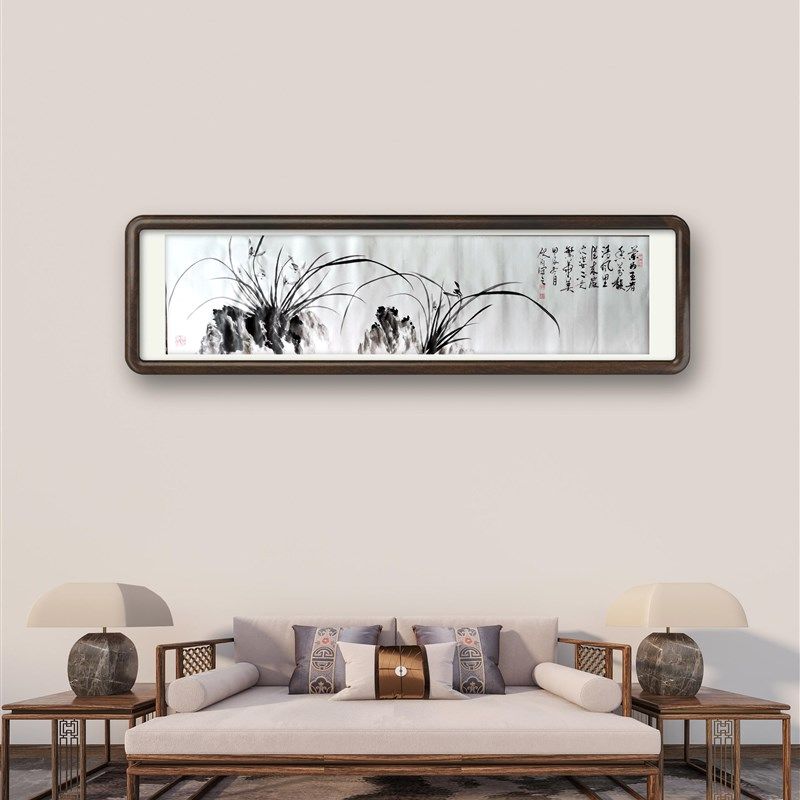 定制梅兰竹菊挂画手绘国画客厅四联画书房茶室办公室装饰画幽兰图