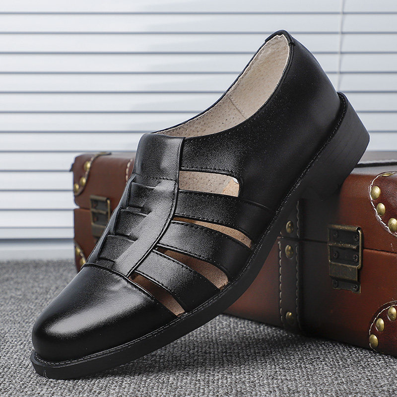 夏季男士三条凉鞋头层牛皮透气中老年爸爸凉皮鞋包头复古镂空男鞋,流行男鞋,洞洞鞋,淘宝优惠券,粉丝福利购,淘宝优惠卷