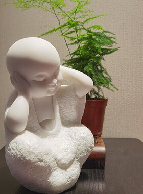 汉白玉雕塑《不听小和尚》名家雕塑
