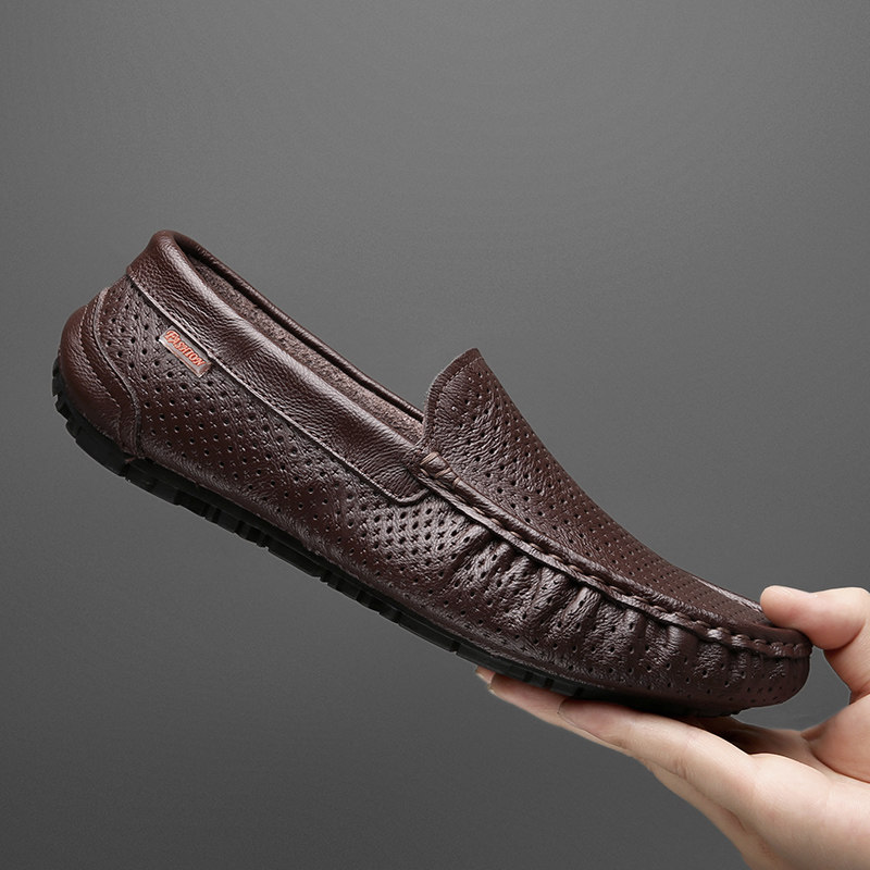 豆豆鞋男款夏季真皮镂空透气英伦风商务休闲凉皮鞋软底驾车懒人鞋,流行男鞋,乐福鞋（豆豆鞋）,淘宝优惠券,粉丝福利购,淘宝优惠卷