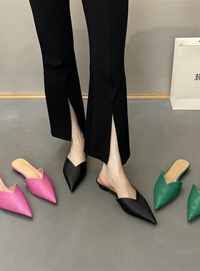 仙女尖头平底凉拖小众懒人拖鞋202C4年春秋新款时尚包头半拖鞋百