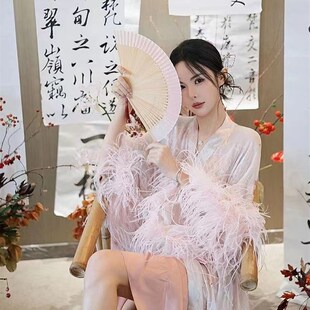 国风结婚晨拍晨袍新娘睡裙新中式女G羽毛睡袍敬酒礼服度假连衣裙