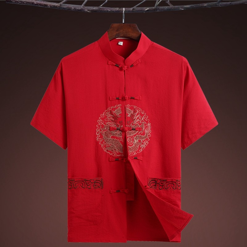 唐装男中老年人夏季棉麻短袖衬衫爷爷休闲装爸爸中式汉服生日过寿,男装,唐装,淘宝优惠券,粉丝福利购,淘宝优惠卷