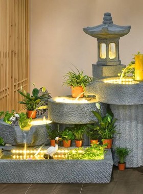 户外鱼池假山石磨循环中式石槽瀑布阳台流水喷泉庭院摆件布置造景