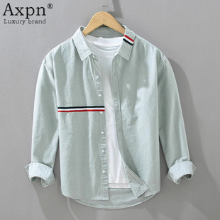 新款 男2025年春季 织带清新纯棉高级休闲衬衣潮外套上衣 衬衫 长袖