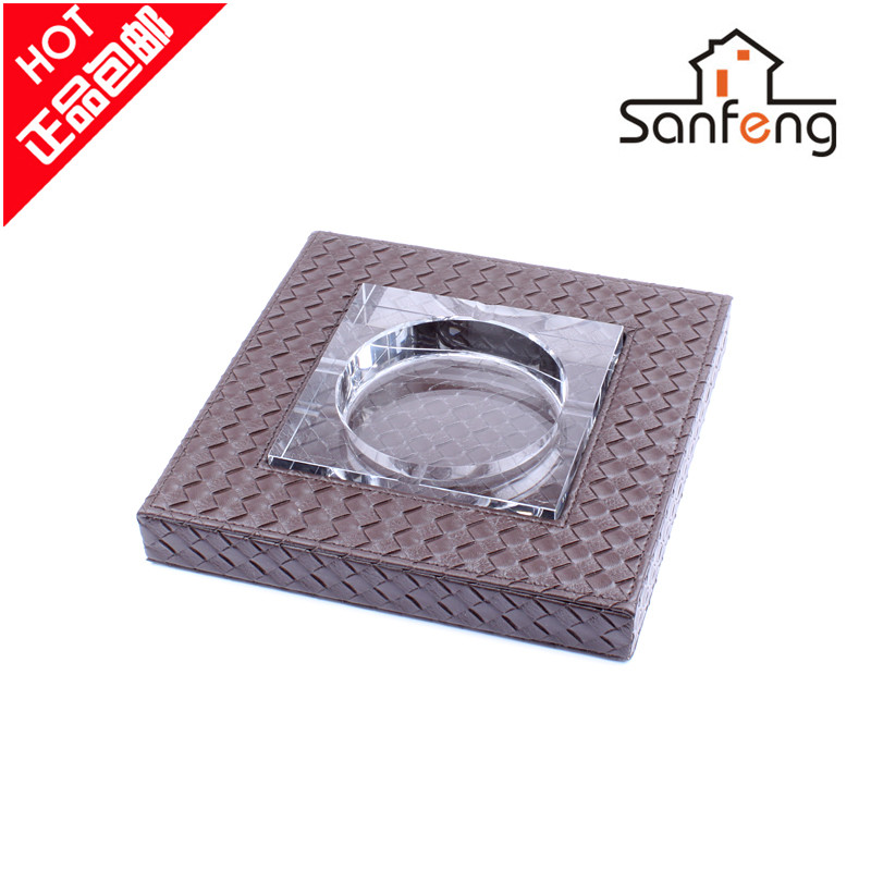 皮革水晶烟缸 时尚创意个性PU编织精品欧式大号精致烟灰缸