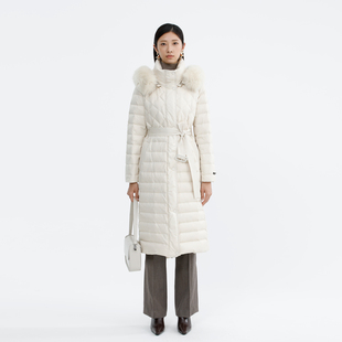 卡莉朵拉羽绒服C27D7947冬季新款小立领中长款毛领百搭气质