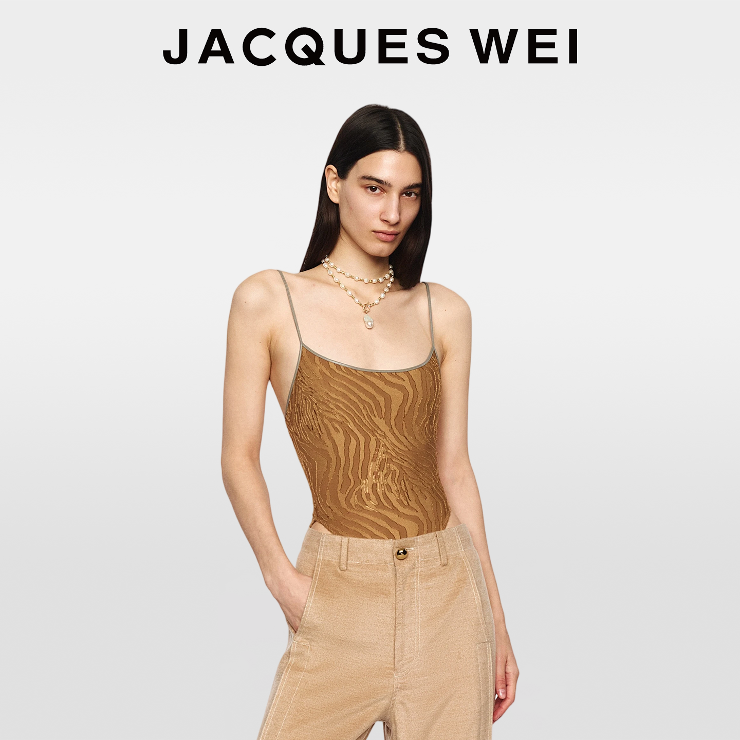 JACQUES WEI2026马年系列琥珀棕斑马纹背心吊带女连体