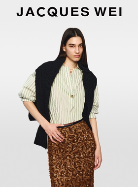 JACQUES WEI2026新年胶囊系列马年CNY浅绿色条纹披肩衬衫女两件套