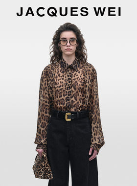 JACQUES WEI2025新款设计师走秀款豹纹褶间真丝衬衫女轻奢高级感