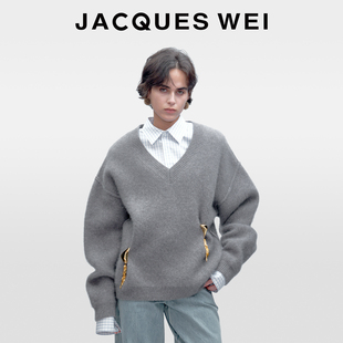 毛衣女 秋冬极简灰色金扣狐狸绒羊毛针织衫 JACQUES WEI2025年新款