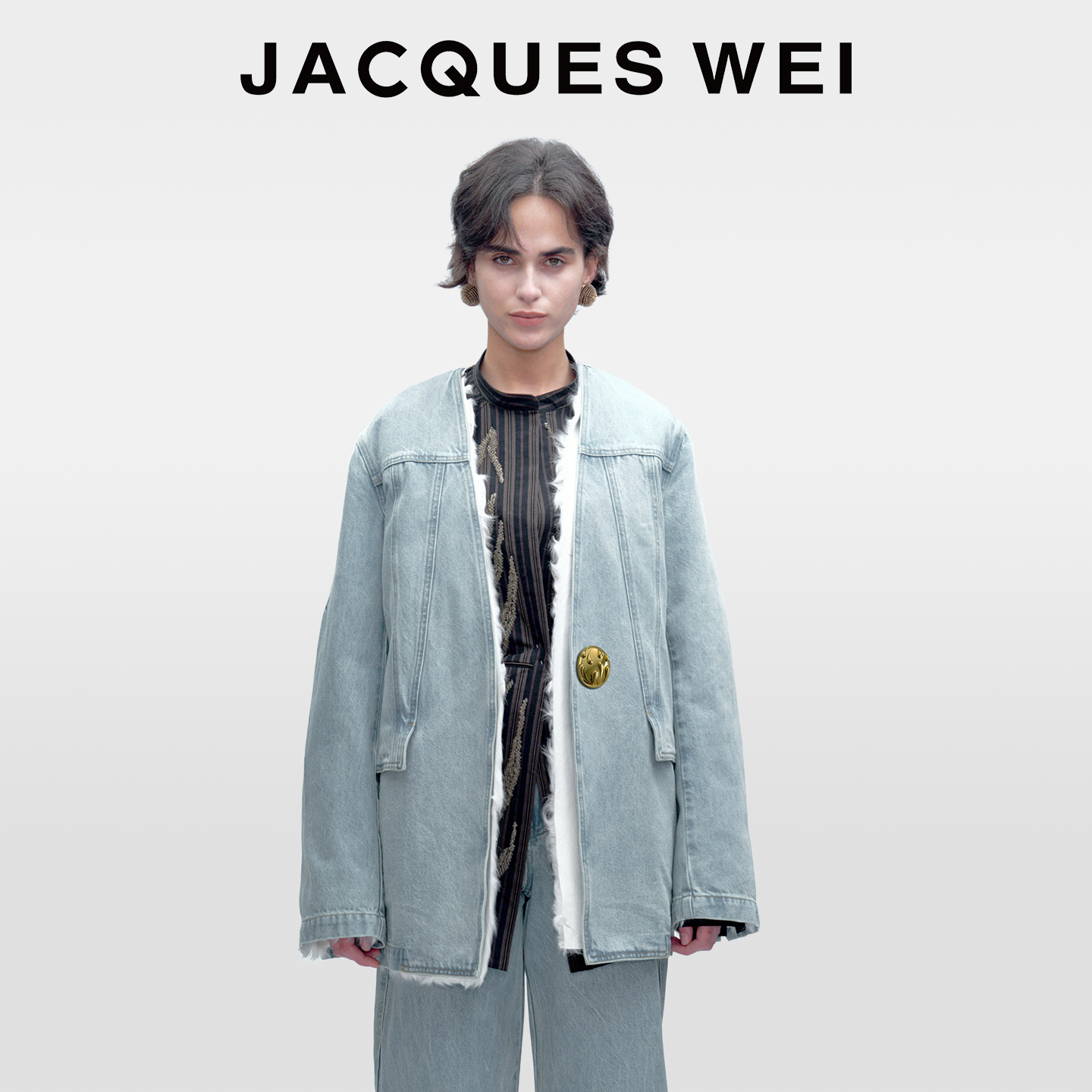 JACQUESWEI棉牛仔内胆皮草外套