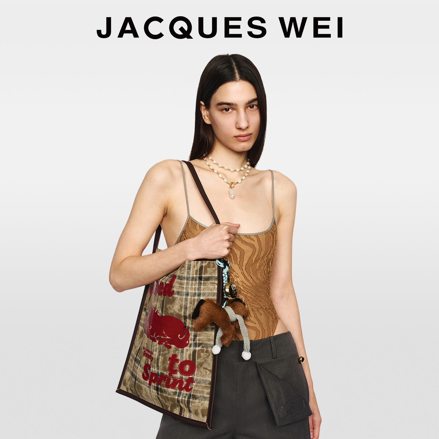 JACQUESWEI墨绿格纹撞色帆布包女