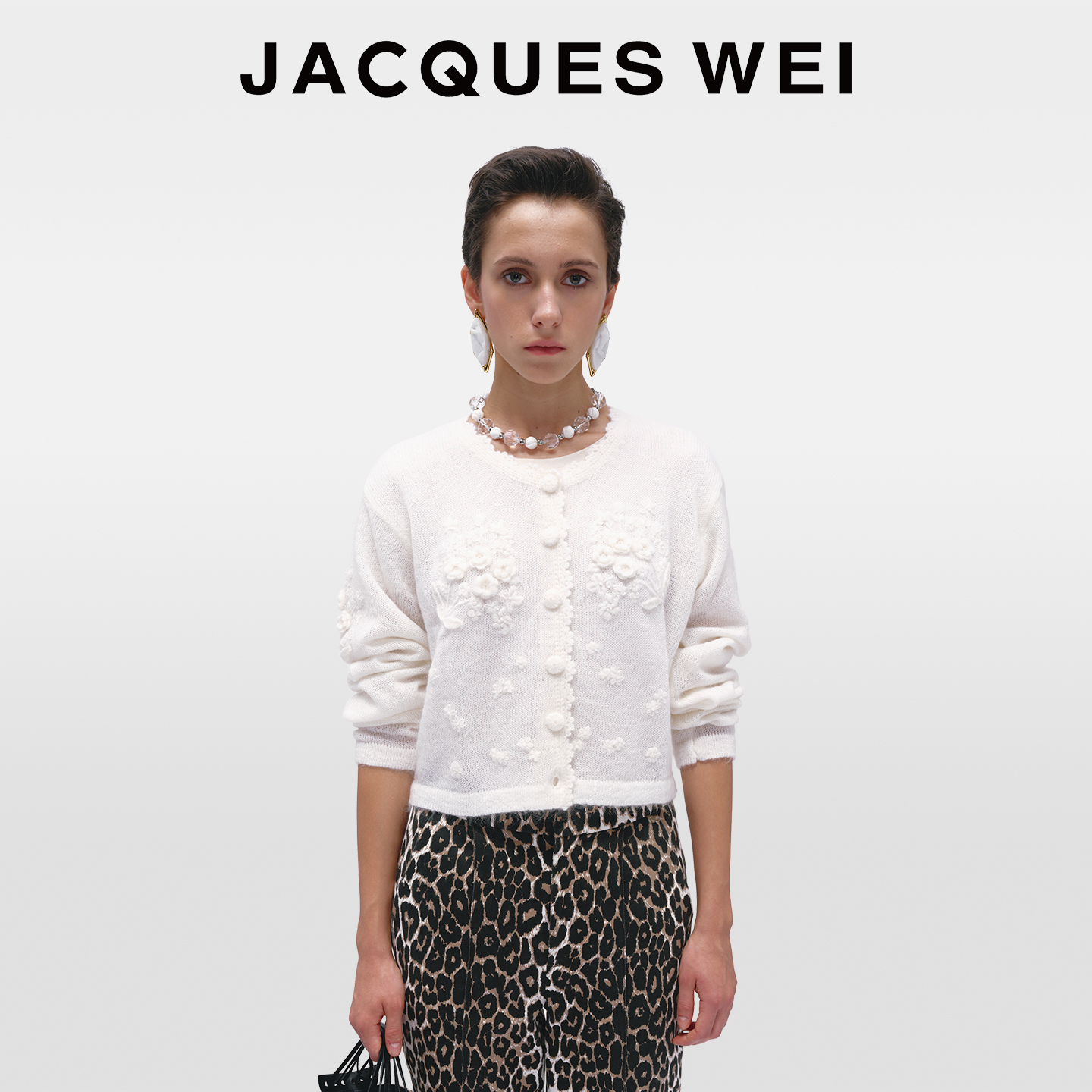 JACQUESWEI马海毛钩花毛衣开衫