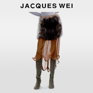 半身裙女 银灰渐变透感搭配皮草 JACQUES WEI25秋冬秀场明星同款