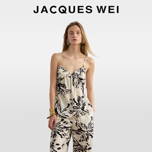 JACQUES 秋冬黑白花卉胸衣吊带上衣外穿背心女内搭 WEI25新款