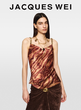 JACQUES WEI2026年马年胶囊系列琥珀棕斑马纹钉珠背心女吊带上衣