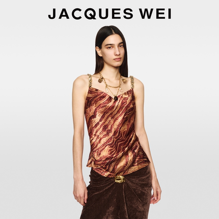 JACQUES WEI2026年马年胶囊系列琥珀棕斑马纹钉珠背心女吊带上衣