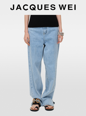 JACQUES WEI 2025新款秋冬水洗做旧激光刺芹直筒裤脚分岔牛仔裤女