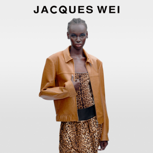 黄棕复古机车皮衣绵羊皮夹克外套女外套短款 JACQUES WEI2025新款