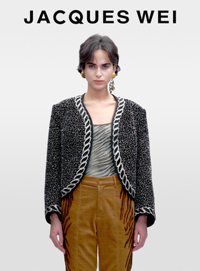 JACQUES WEI2025秋冬新款黑色亮银肌理钉珠小香风千金感女短外套