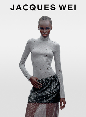 JACQUES WEI2025秋冬新款灰色烫钻内搭保暖羊毛高领修身长袖上衣
