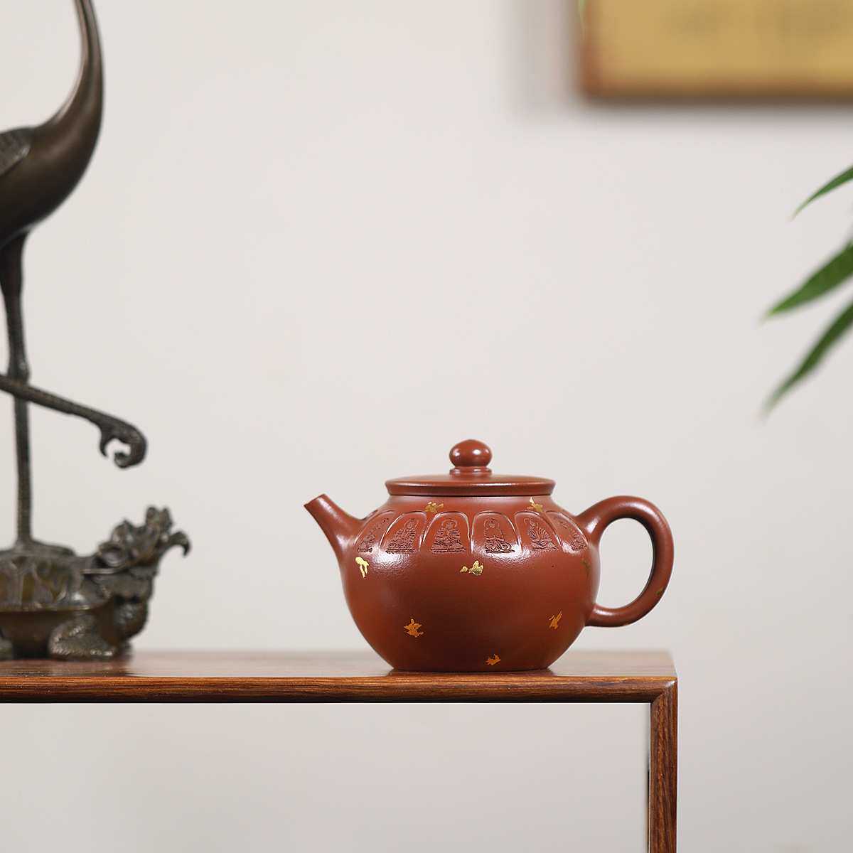 敦煌遗风原矿龙血砂手工刻画洒金王芳宜兴紫砂壶工堂供货源头茶具