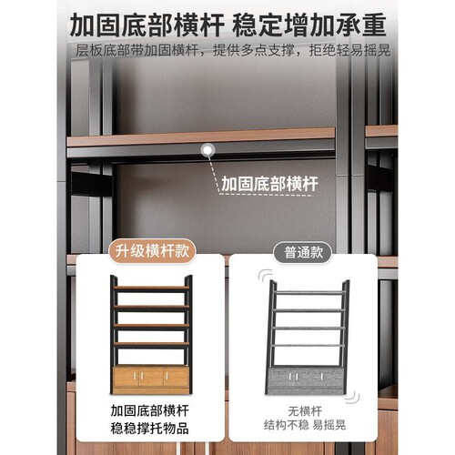 书架落地置物架客厅书柜储物柜一体靠墙多层钢木货架展示柜子带门