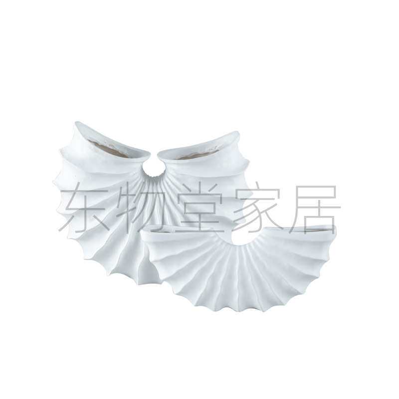 现代简约白色树脂扇形海螺花器摆件样板房电视柜卧室书房卧室客厅
