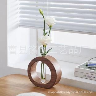饰品木质相框插花摆件水植物水培器办公室桌面实木底座欧式摆件