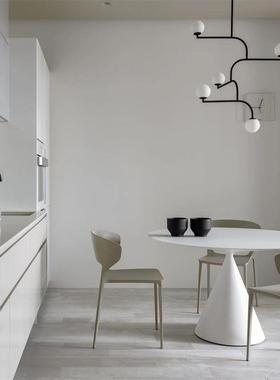 岩板餐桌简约纯白色圆桌家用圆形内嵌式转盘德利丰小户型纯黑饭桌