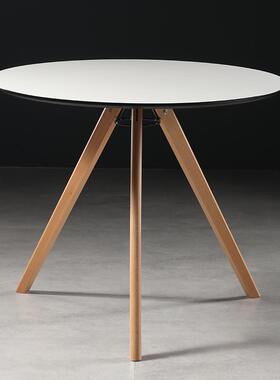 90cm餐桌小圆桌黑色桌子实木白色洽谈桌椅组合前台简约商务谈判桌