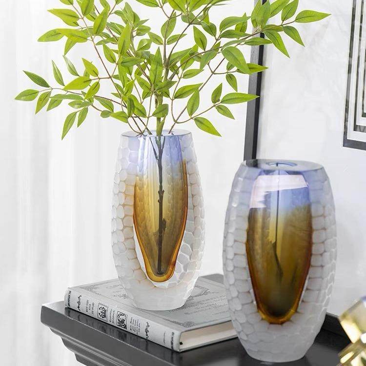 琉璃艺术磨刻彩色水晶花瓶摆件客厅插花轻奢客厅玄关餐桌厚重玻璃,纺织面料/辅料/配套,纺织机械配件,淘宝优惠券,粉丝福利购,淘宝优惠卷